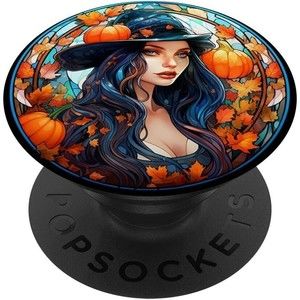Fall Leaves and Halloween Pumpkins Cell Phone Womn Pop Sockets Swappable PopGrip